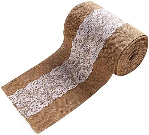 Burlap Lace Table Runner, 12” Wide X 30 Yards Lace Vintage Rolls Runners Rustic Country Barn for Wedding Decoration Rustic Kitchen Decor Farmhouse (12" x30Yard with lace)