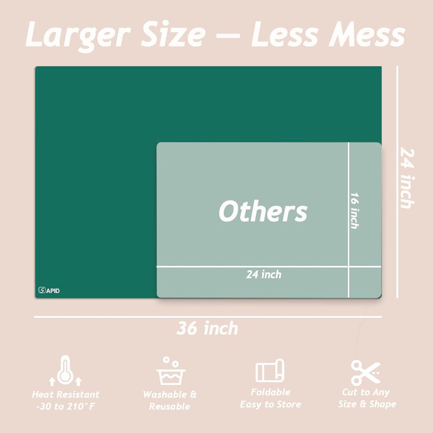 Extra Large Silicone Mat 36" x 24" Place Mats, Heat Resistant Mat for Kitchen Countertop Protector, Thick Placemats Washable Silicone Mats for Kitchen Counter Mat Dining Table Mat, Dark Green, SAPID