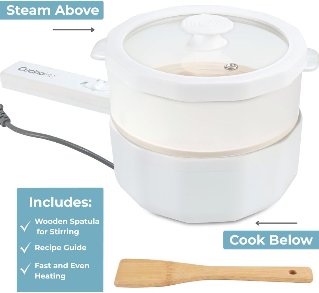 Multi Function 3 in 1 Hot Pot Cooker (1.5L)- Electric Nonstick Dumpling Steamer, Rice Cooker & Stir Fry Maker in One Machine- Make Perfect Ramen Noodles- Must- Have Dorm, Kitchen or College Essential