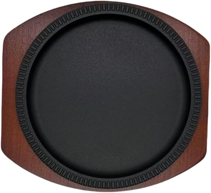 Steak Pan Sizzle Griddle, Cast Iron Steak Plate, Grill Pan with Wooden Base
