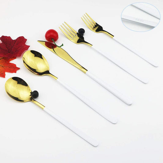 JASHII 20-Piece 304 Stainless Steel Silverware Set Luxury Flatware Cutlery Set Mirror Polished Service for 4 Include Knife Fork Spoon Dishwasher Safe (White gold)