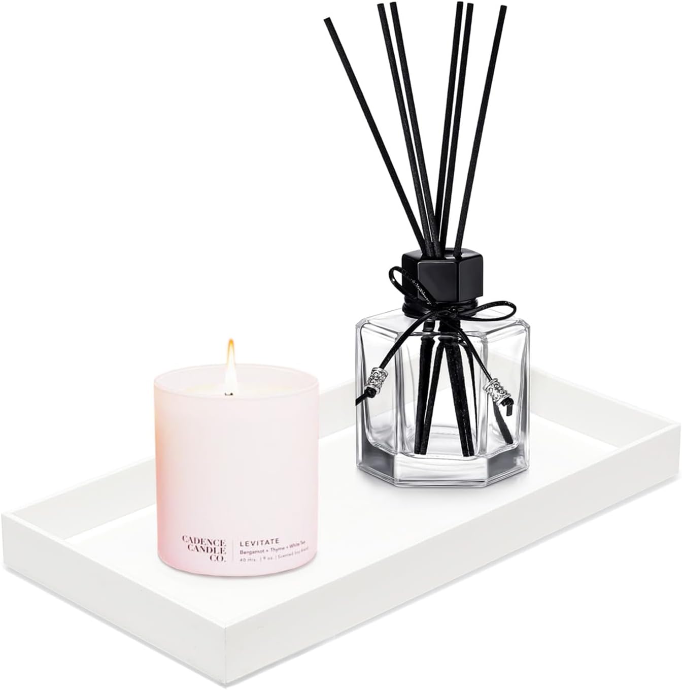 ROYALITA Acrylic Tray Bathroom Tray for Countertop, Guest Towel Holder Tray for Napkin Perfume Jewelry Makeup, Vanity Trays for Soap Dispenser, Aromatherapy, Cup & Candle, White