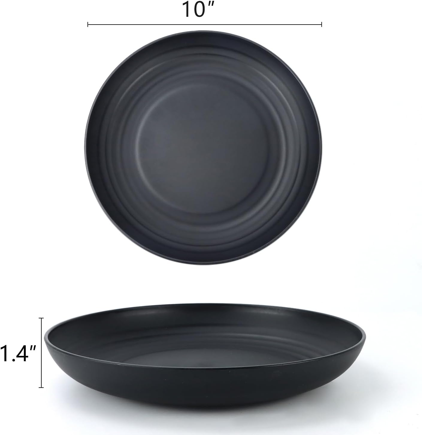 Homienly Deep Dinner Plates Set of 12 - Alternative to Plastic - Microwave & Dishwasher Safe - Wheat Straw - Unbreakable - Kids Plates (Black, 10 inch)