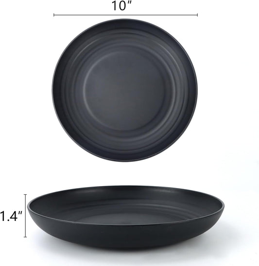 Homienly Deep Dinner Plates Set of 12 - Alternative to Plastic - Microwave & Dishwasher Safe - Wheat Straw - Unbreakable - Kids Plates (Black, 10 inch)