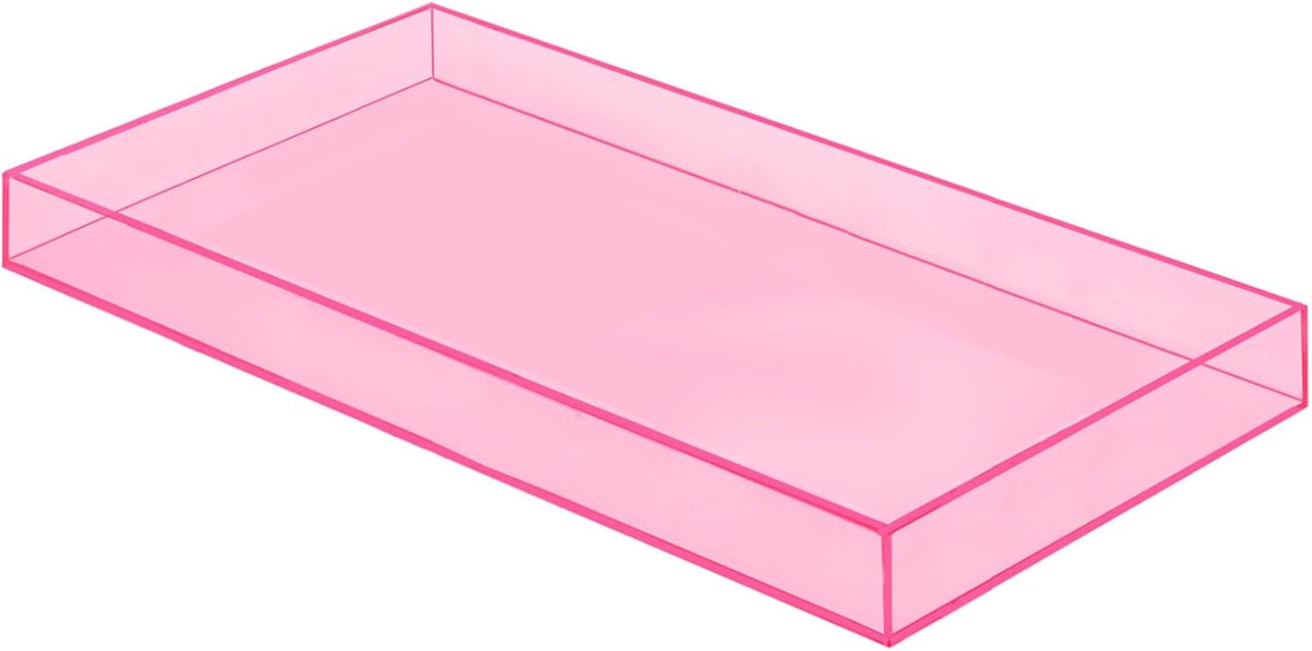 ROYALITA Acrylic Tray Bathroom Tray for Countertop, Guest Towel Holder Tray for Napkin Perfume Jewelry Makeup, Vanity Trays for Soap Dispenser, Aromatherapy, Cup & Candle, Pink