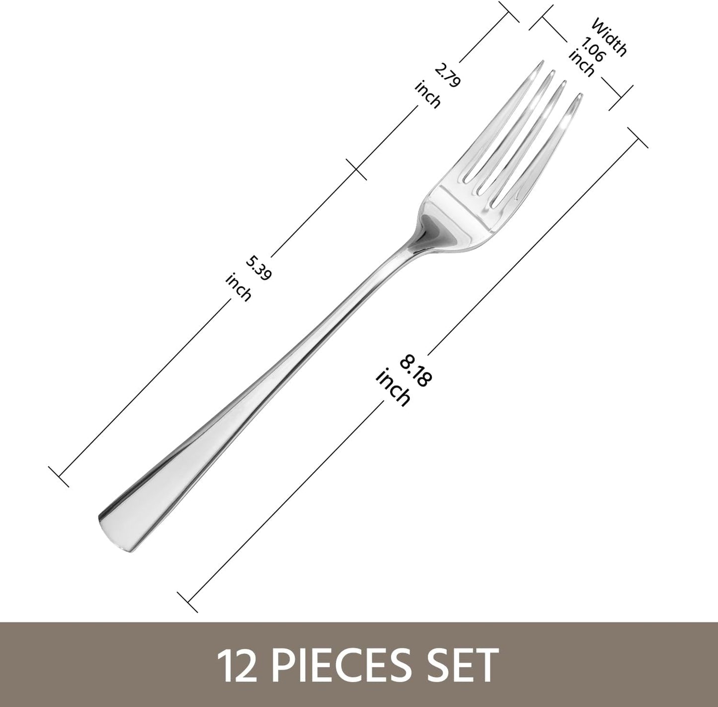 KINGSTONE 12 Piece Dinner Forks Set, 18/10 Stainless Steel Forks, Silver Food Grade Fork Set of 12, Metal Forks for Home, Kitchen, Weddings, Parties or Restaurant, Dishwasher Safe-8.18inches
