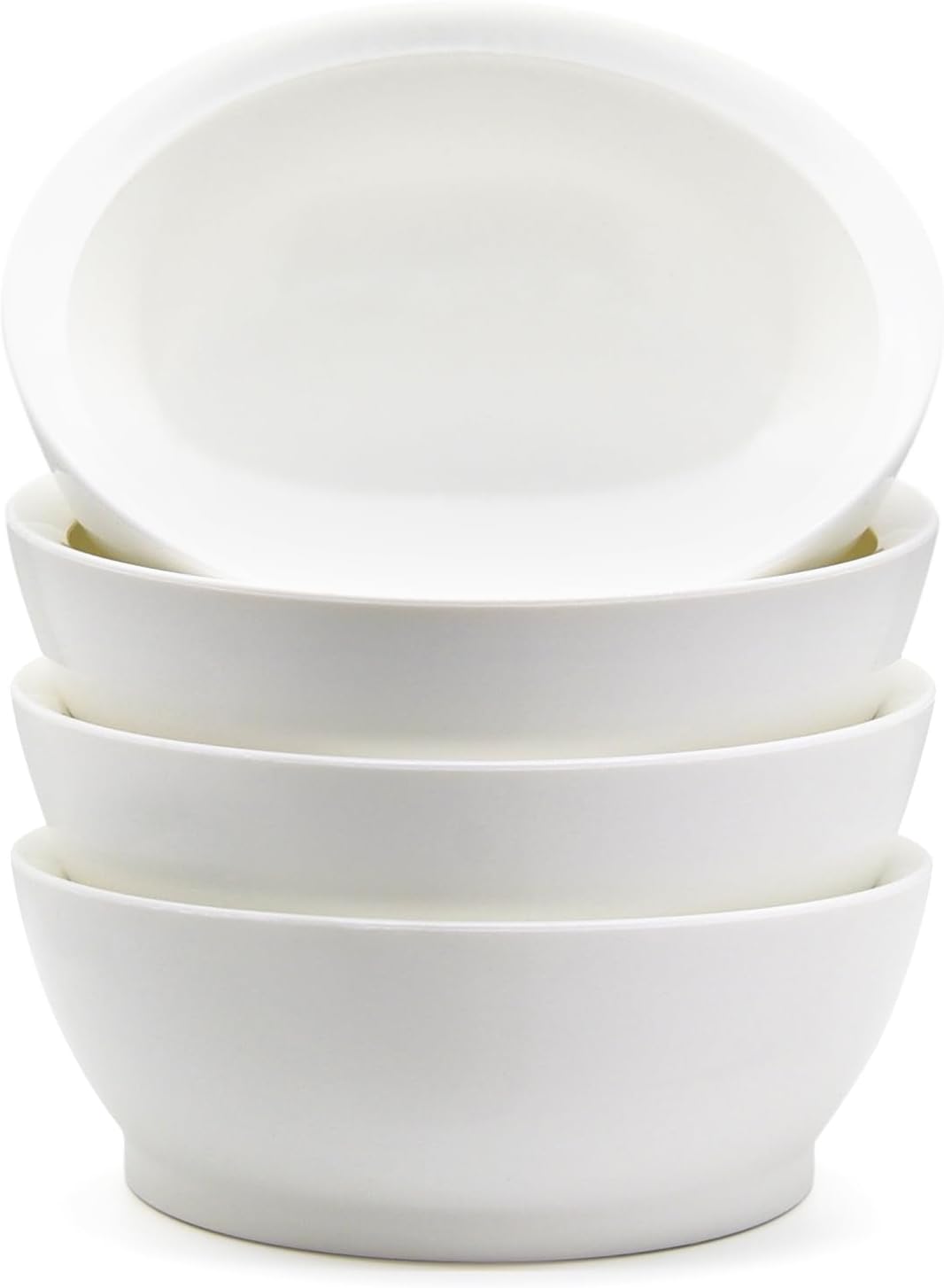 Large Non-Spill Plastic Bowl Set - 28oz Reusable Kitchen Bowls with Concave Inner Lip and Non-Slip Base - For Cereal, Soups, Mixing and Serving - Set of 4 - Foamy White