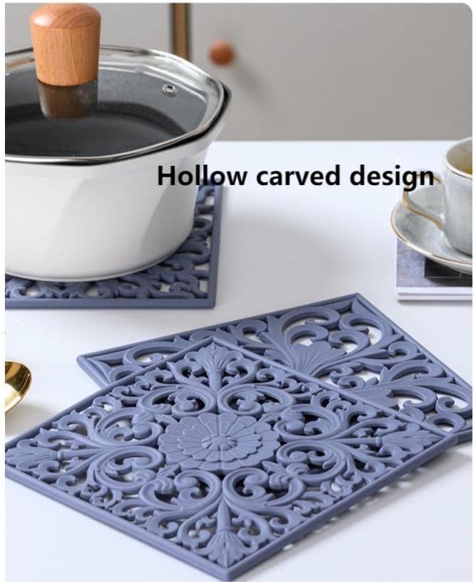 Silicone Trivets for Hot Dishes-Pots&Pans, Multi-Use Carved Trivet Mat, Insulated Silicone Mats, Flexible Square Trivet for Countertop&Tabletop, Pot Holders Hot Pads Set 3 Grey
