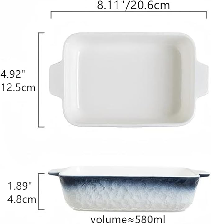 Lavandi Ceramic Bakeware Set, Rectangular and Wide Baking Pans, Oven/Microwave/Dishwasher Safe (Grayish blue, 8 inches)
