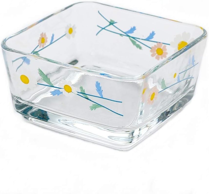 9 OZ Small Flower Candy Dish Cute Floral Candy Bowl Mini Square Daisy Glass Bowl for Dessert,Snack,Fruit,Icecream,Yogurt,Dipping,Prep,Clear Serving Bowl