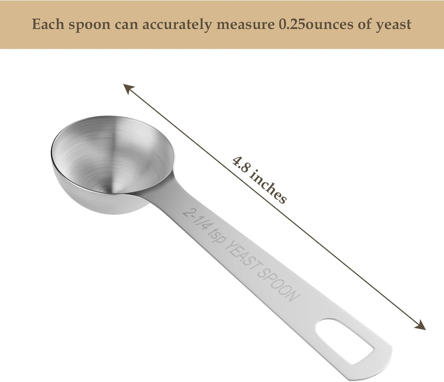 1PCS Yeast Measuring Spoon, Stainless Steel 2-1/4 Teaspoons, 2.25tsp, 0.25 Ounces