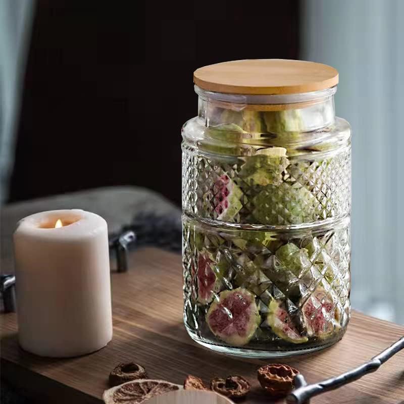 Large Glass Storage Jar, 60 FL OZ Glass Food Storage Containers with Bamboo Lid, Kitchen Containers Cereal Canisters Decorative Jar for Candy Snack Cookies Coffee Tea Nuts Airtight Jars