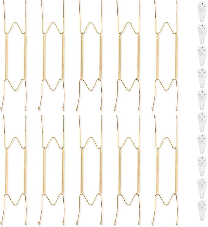Bilillo 10 Pack Plate Hangers for the Wall, Suitable for 12-16 inch Art Plate, Invisible Heavy Duty Wire Plate Holder with Wall Hooks, Plate Hangers for Displaying Plates, Platter, Dish
