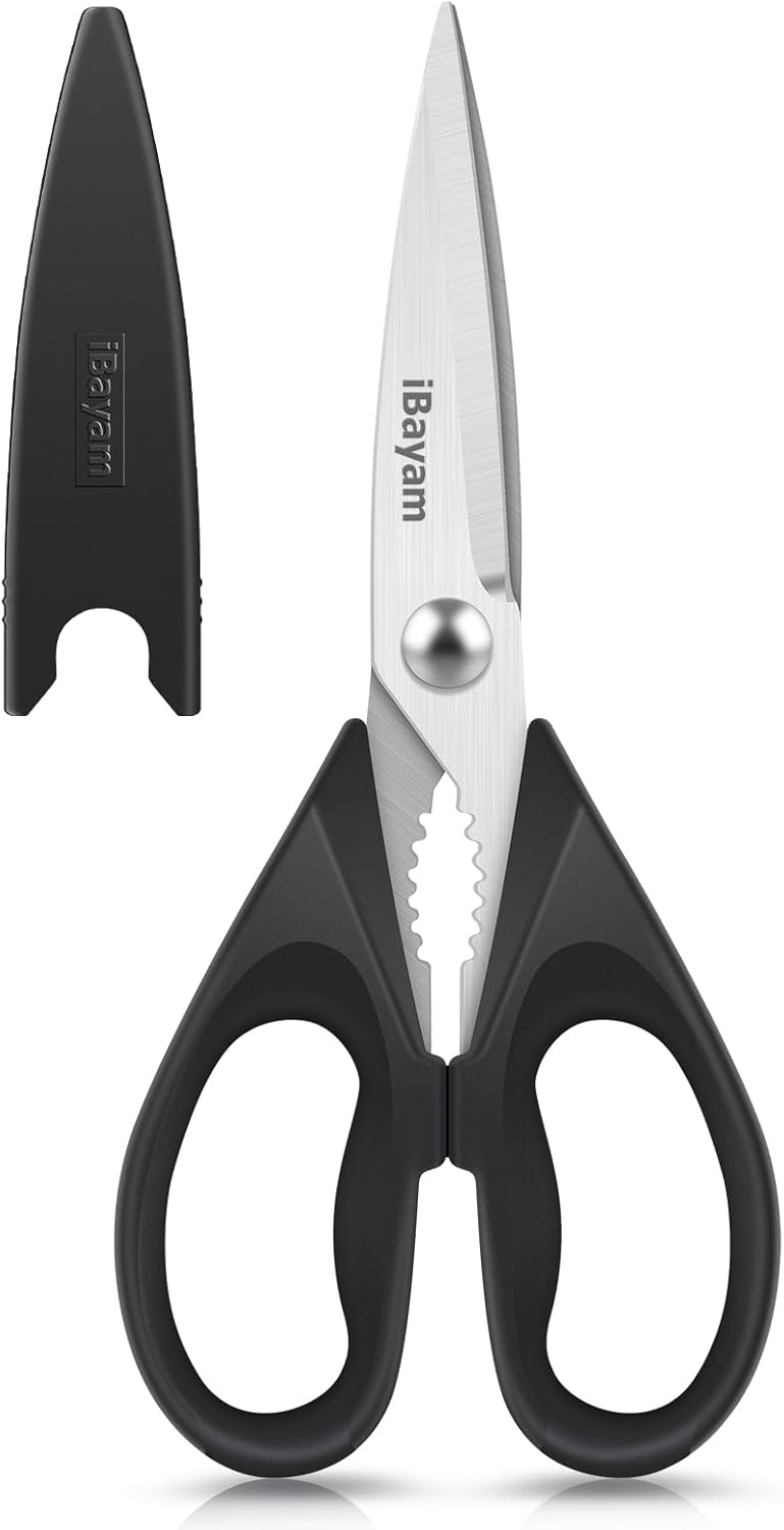 iBayam Stocking Stuffers for Men, White Elephant Gifts for Adults, All Purpose Kitchen Scissors 8.5" Cooking Scissors with Sheath, Black Kitchen Accessories