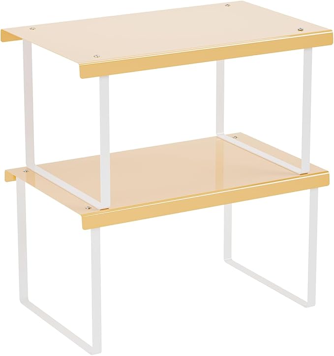 Cabinet Organizer Shelf,2 Pcs Metal Shelves Spice Rack for Kitchen Counter- Pantry Organizers and Storage,Stackable Risers Stand for Bathroom,Cupboard,Desk Organization