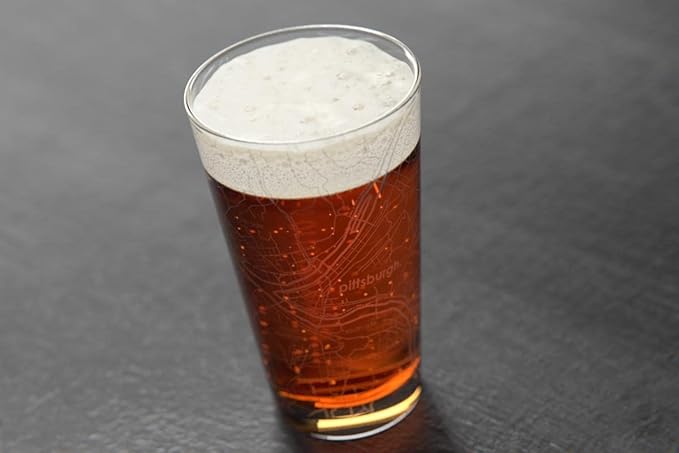 Well Told Engraved Pittsburgh Pennsylvania Map Pint Glass, Etched Beer Gift (16 oz, Clear) City Map Pint, Custom City Glassware, Gifts For Beer Lovers