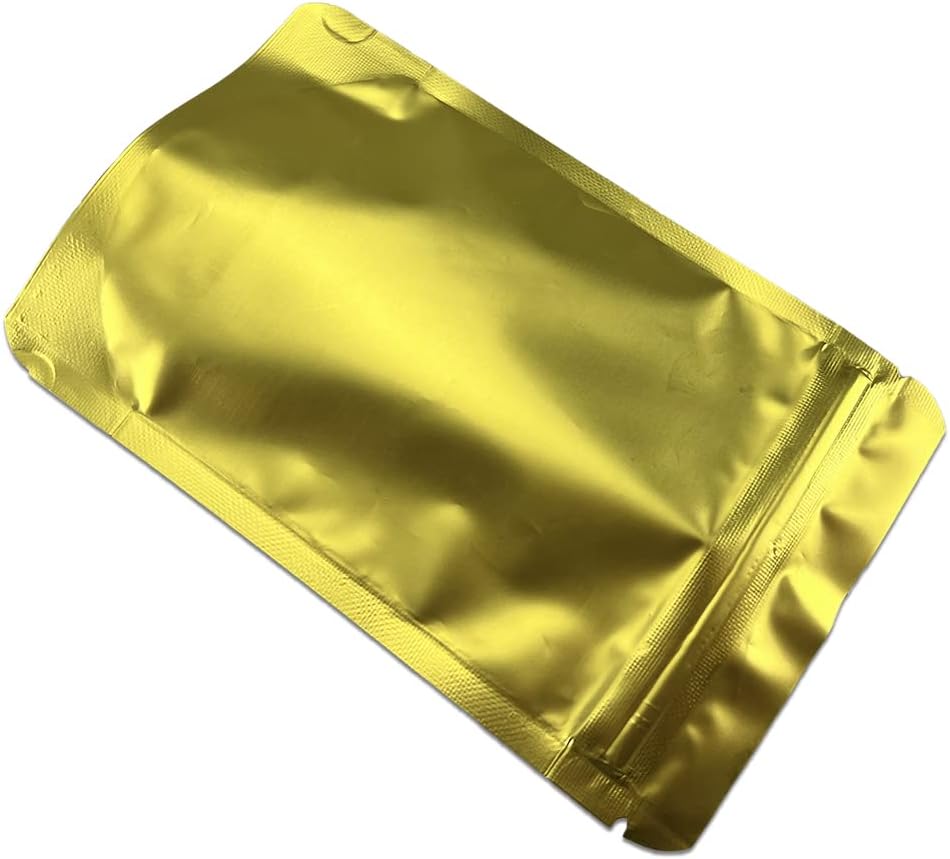 PABCK 50 Pieces 4.3x6.3 inch(Inside Size 3.5x3.9 inch) Stand-Up Resealable Heat Seal Bags 3.55mil Thick Frosted Gold Foil Sealed Bags for Zip Packaging Lock Food Storage Pouch