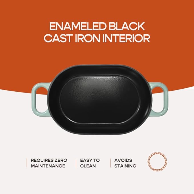 Enameled Cast Iron Dutch Oven for Professional Sourdough Bread Baking | 5.5 Quart Loaf Size Oval Cookware Pot with Lid | Triple-Layer Enamel Coating Pan with Non Stick Silicone Mat | Sea Salt