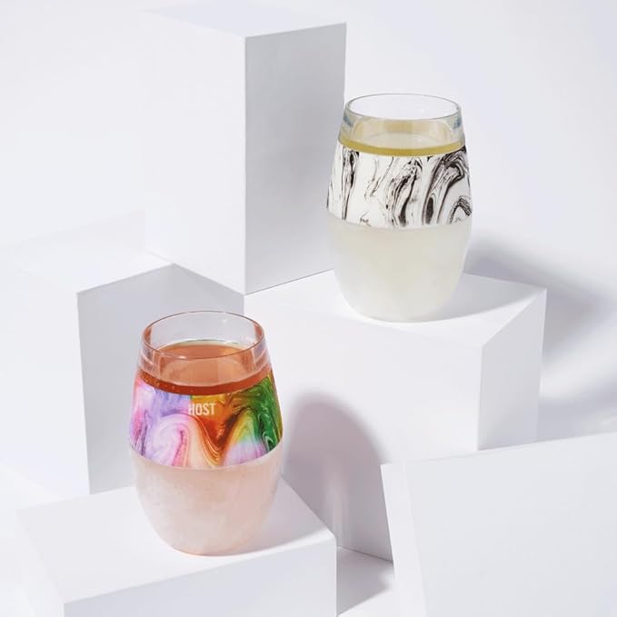 HOST Wine Freeze Cooling Cup, Plastic Double Wall Insulated Freezable Drink Chilling Tumbler with Freezing Gel Wine Glasses for Red and White Wine, Set of 1, 8.5 oz, Black Swirl