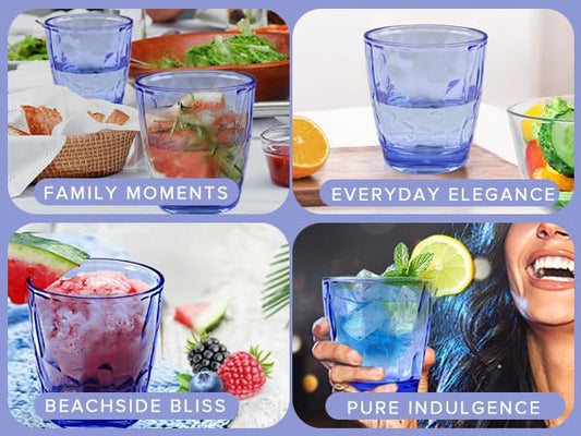 Plastic Glassware Tumbler Dishwasher Safe, Set of 4 Unbreakable Drinking Glasses, 10.5oz Reusable Acrylic Cups for Everyday Use (Blue)