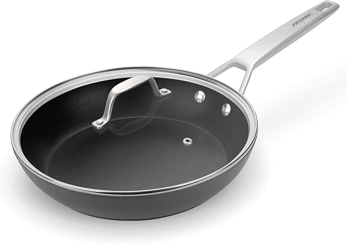 MsMk 10 Inch Frying Pan Nonstick with Lid, Induction Fry Pan with Lid, Titanium and Diamond Non Stick Coating From USA, for Induction, Ceramic and Gas Cooktops, Oven Safe 10 Inch Skillet Nonstick