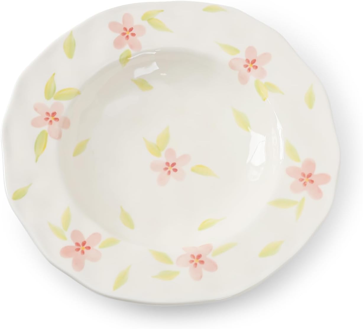 Koythin Ceramic Straw Hat Ramen Bowl Set, Pasta Bowls, Salad Serving Bowl for Noodle, Dinner, Salad, Microwave Dishwasher Safe (Pink Lucky Flower)