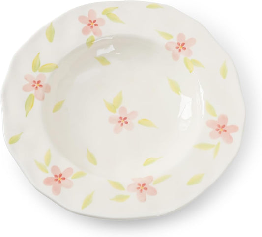 Koythin Ceramic Straw Hat Ramen Bowl Set, Pasta Bowls, Salad Serving Bowl for Noodle, Dinner, Salad, Microwave Dishwasher Safe (Pink Lucky Flower)