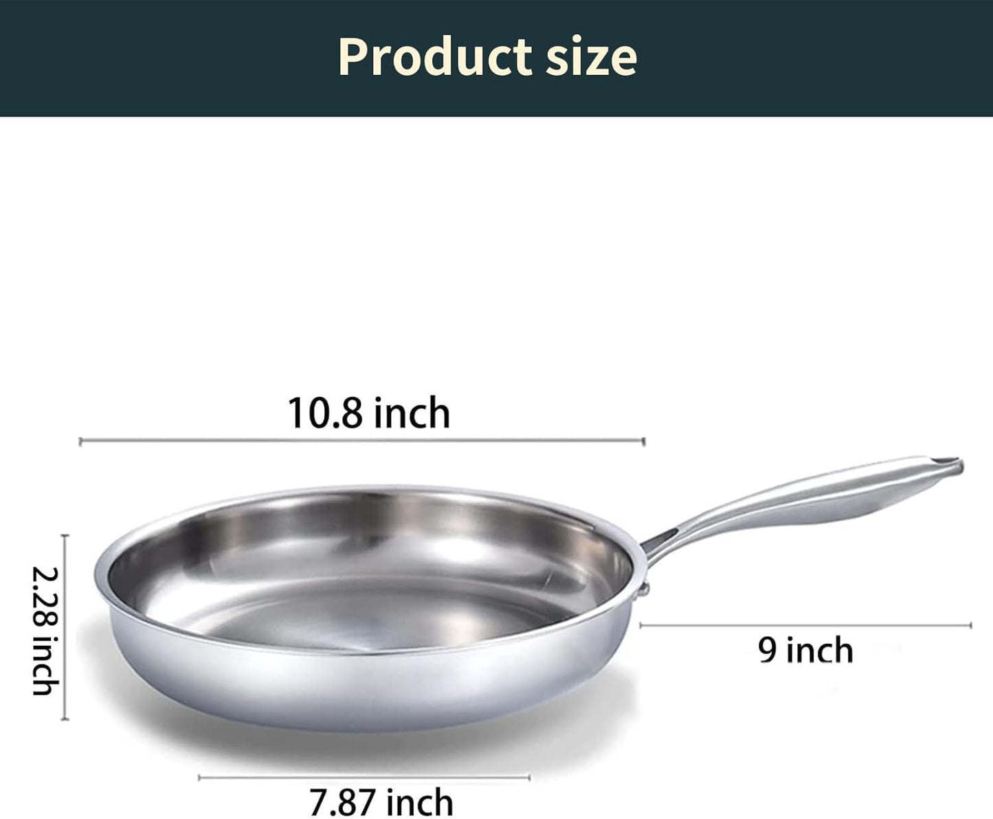 DELARLO Full Clad Tri-Ply Stainless Steel Frying Pan 10 inch, All Stove Compatible Up to 600℉, Heavy Duty, Oven Safe Skillet, 18/10 Cooking Pan, Chef's Pan for Kitchen, Omelette Pan, Flat Bottom