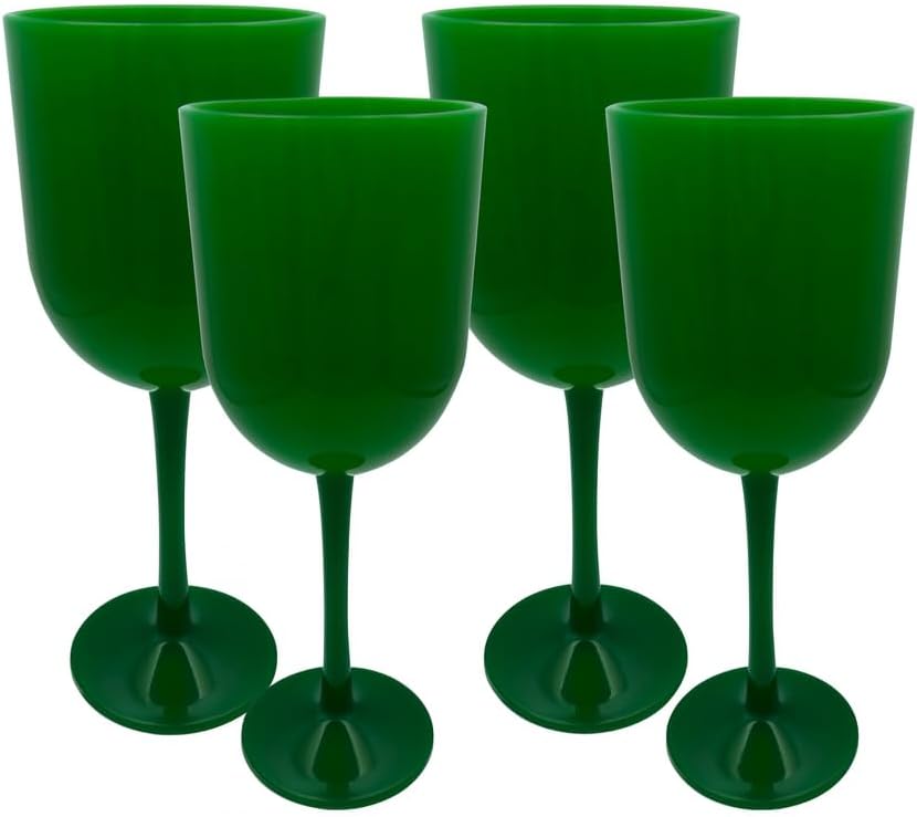 Party Outlaw Plastic Wine Glasses 4 Pc 10oz, Classic Wine Drinking Glasses, BPA-Free, Lightweight, Heavy Duty, Reusable, Shatter - Proof, Dishwasher Safe, Made in USA (Green)