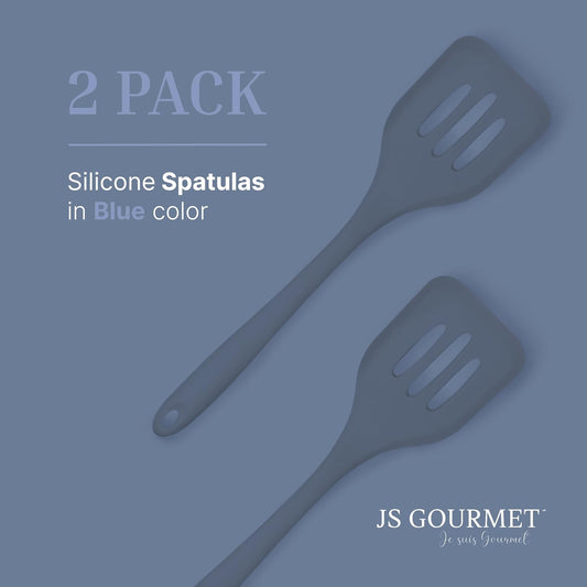 Silicone Slotted Turner Set – 2-Piece Set of Turner Spatulas for Eggs and Pancakes – Kitchen Tools and Accessories with Comfortable Handles, Heat-Resistant Utensils for Cooking & Baking – Blue