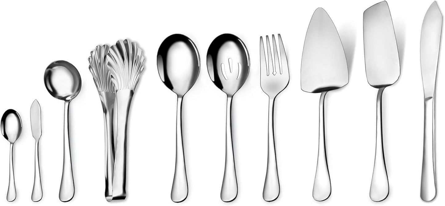 Stainless Steel Serving Utensils Set, 10-Piece Hostess Collection, Includes Spoons, Forks, Tongs, Ladle and Pie Server