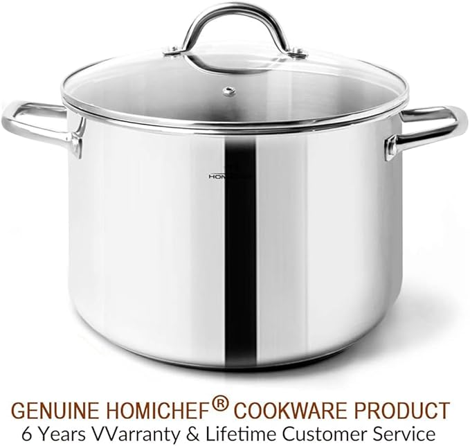 HOMICHEF Stock Pot 6 Quart Nickel Free Stainless Steel - 6 Qt Soup Pot With Lid and Handle - Small Cooking Pot 6 Quart - Ideal for Soup, Sauce, and Induction Cooking