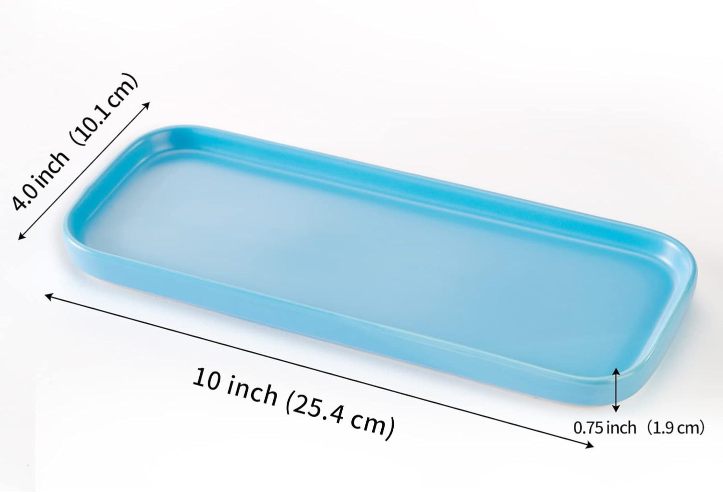 Ceramic Bathroom Tray,Kitchen Sink Organizer Tray,Cosmetics Holder (Blue)