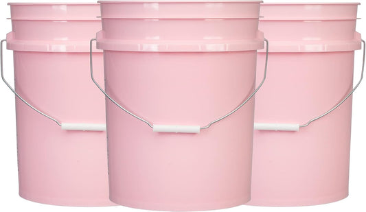 House Naturals 5 Gallon Pink Food Grade Plastic Storage Bucket (Pack of 3) Made in USA (Pink Buckets Without Lids)