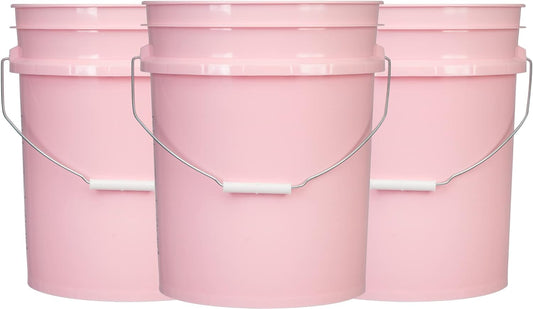 House Naturals 5 Gallon Pink Food Grade Plastic Storage Bucket with Lid Cover (Pack of 3) Made in USA (with White Screw On Air Tight Lids)