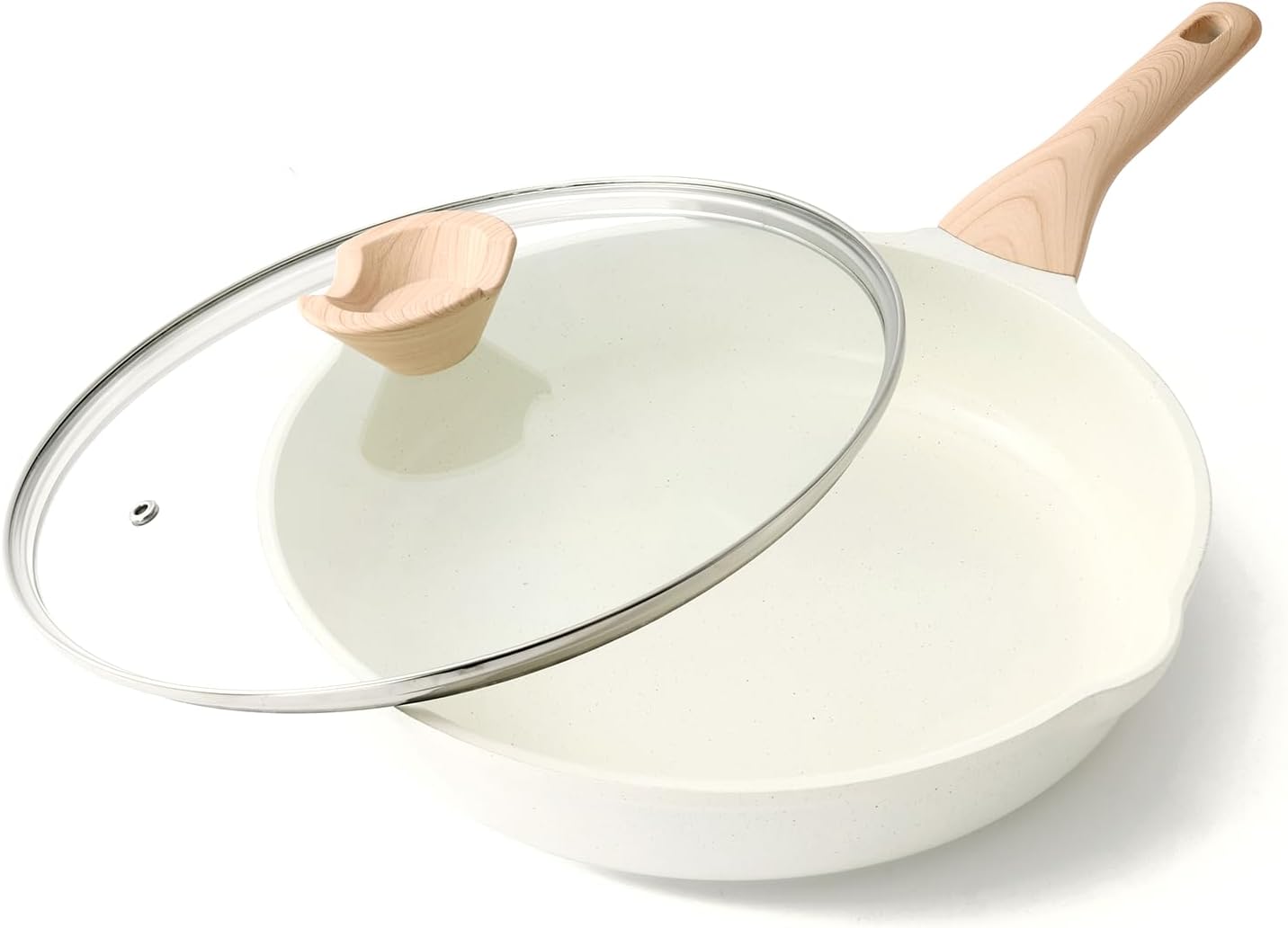 Kordisen Nonstick Ceramic Frying Pan with Lid, 12.5 Inch Ceramic Large Skillet with Lid, Healthy Non Toxic Cooking Pan, Stay-Cool Handle, Induction Compatible, PFOA & PFAS Free, White