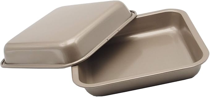 2 Small Baking Pans 8.33 x 8.33 Inch (Inner 7.5 X 7.5) Mini Cookie Sheet Toaster Conventional Oven Tray Nonstick No Warp Magnetic Bakeware for 1 or 2 Person