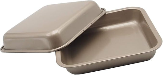 2 Small Baking Pans 8.33 x 8.33 Inch (Inner 7.5 X 7.5) Mini Cookie Sheet Toaster Conventional Oven Tray Nonstick No Warp Magnetic Bakeware for 1 or 2 Person