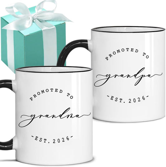 2PCS Mugs Promoted to Grandparents Grandma Grandpa 2026 Mugs - Pregnancy Announcement for Grandparents Mug Set - Grandma And Grandpa Announcement Gifts