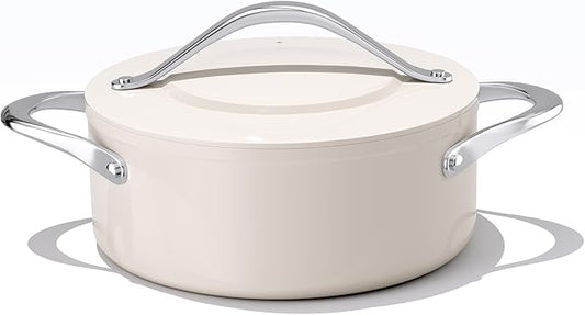 Stock Pot 4.5qt Dutch Oven with Lid (9.5") Nonstick Ceramic Coated Non-Toxic PFAS-Free Even Heat Distribution for Braising, Baking Bread & Soups, Compatible for All Cooktops(Induction/Gas/Electric) Oven Safe to 500°F (Cream)