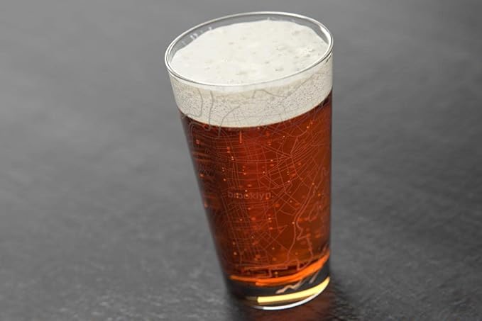 Well Told Engraved Brooklyn New York Map Pint Glass, Etched Beer Gift (16 oz, Clear) City Map Pint, Custom City Glassware, Gifts For Beer Lovers