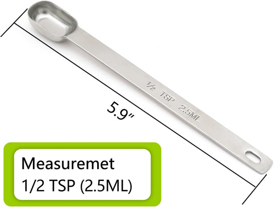 5PCS 1/2tsp (1/6tbsp, 2.5ml) Single Measuring Spoon, Stainless Steel Long Handle Individual Teaspoons Only