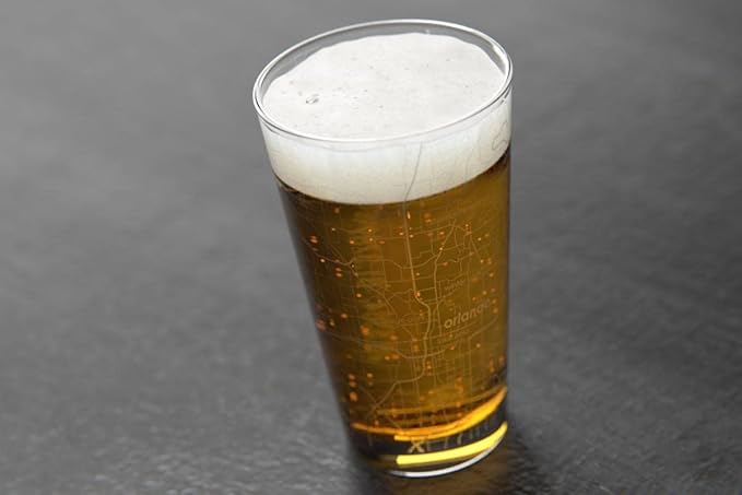 Well Told Engraved Orlando Florida Map Pint Glass, Etched Beer Gift (16 oz, Clear) City Map Pint, Custom City Glassware, Gifts For Beer Lovers