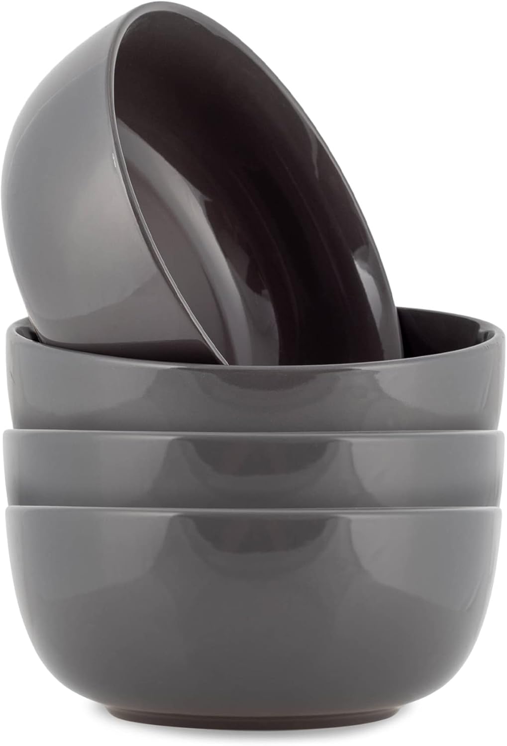 Elanze Designs Bistro Glossy Ceramic 7 inch Dinnerware Bowls Set of 4 - Perfect for Everyday uses from Pasta to Salad, Cereal to Ice cream, Ramen to Pho, Charcoal Grey