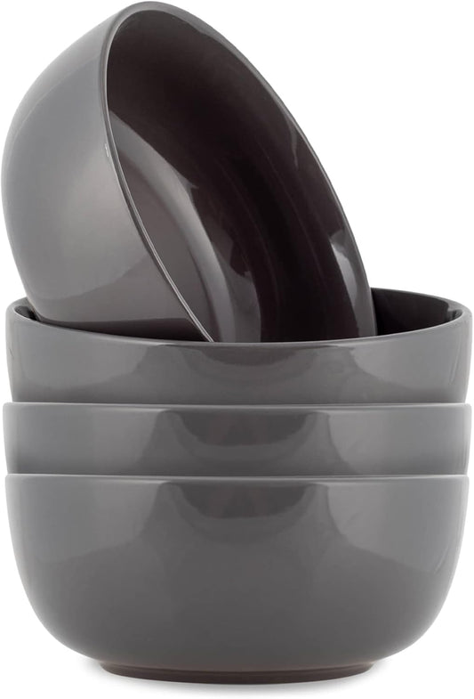 Elanze Designs Bistro Glossy Ceramic 7 inch Dinnerware Bowls Set of 4 - Perfect for Everyday uses from Pasta to Salad, Cereal to Ice cream, Ramen to Pho, Charcoal Grey