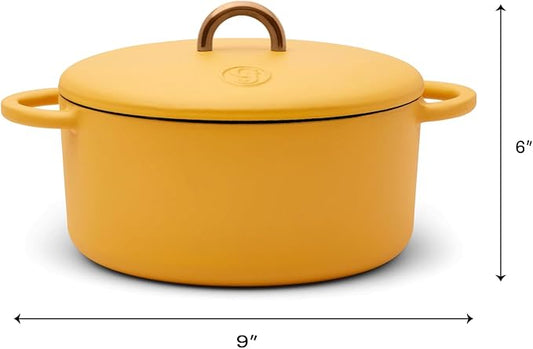 Great Jones Dutch Baby Dutch Oven with Lid (Mustard, 3.5-Quart) | Enameled Cast Iron, Round Shape | Safe for Stovetops & Ovens up to 500°F | Space-Saving & Dishwasher-Friendly | Small-Batch Cooking