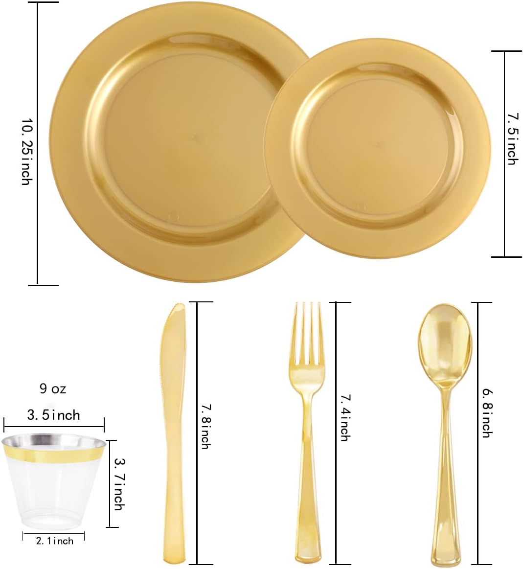 DaYammi 180pcs Gold Plastic Plates Gold Disposable Plates Plastic Silverware Include 30 Dinner Plates 30 Dessert Platos 30 Fork 30 Knives 30 Spoon 30 Cup for Party
