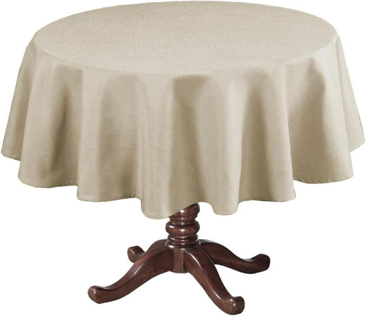 H.VERSAILTEX Linen Textured Table Cloths Round 60 Inch Premium Solid Tablecloth Spill-Proof Waterproof Table Cover for Dining Buffet Feature Extra Soft and Thick Fabric Wrinkle Free, Taupe