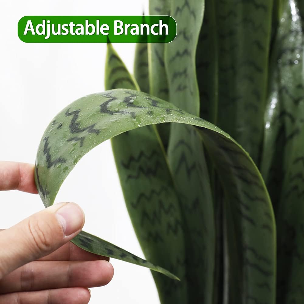 35" Lifelike Faux Snake Plant, Realistic Artificial Plants with 28 Thick PEVA Leaves, Indoor/Outdoor UV-Proof Greenery Decor, Patio, Office & Home Decor, Includes Black Pot & Preserved Moss