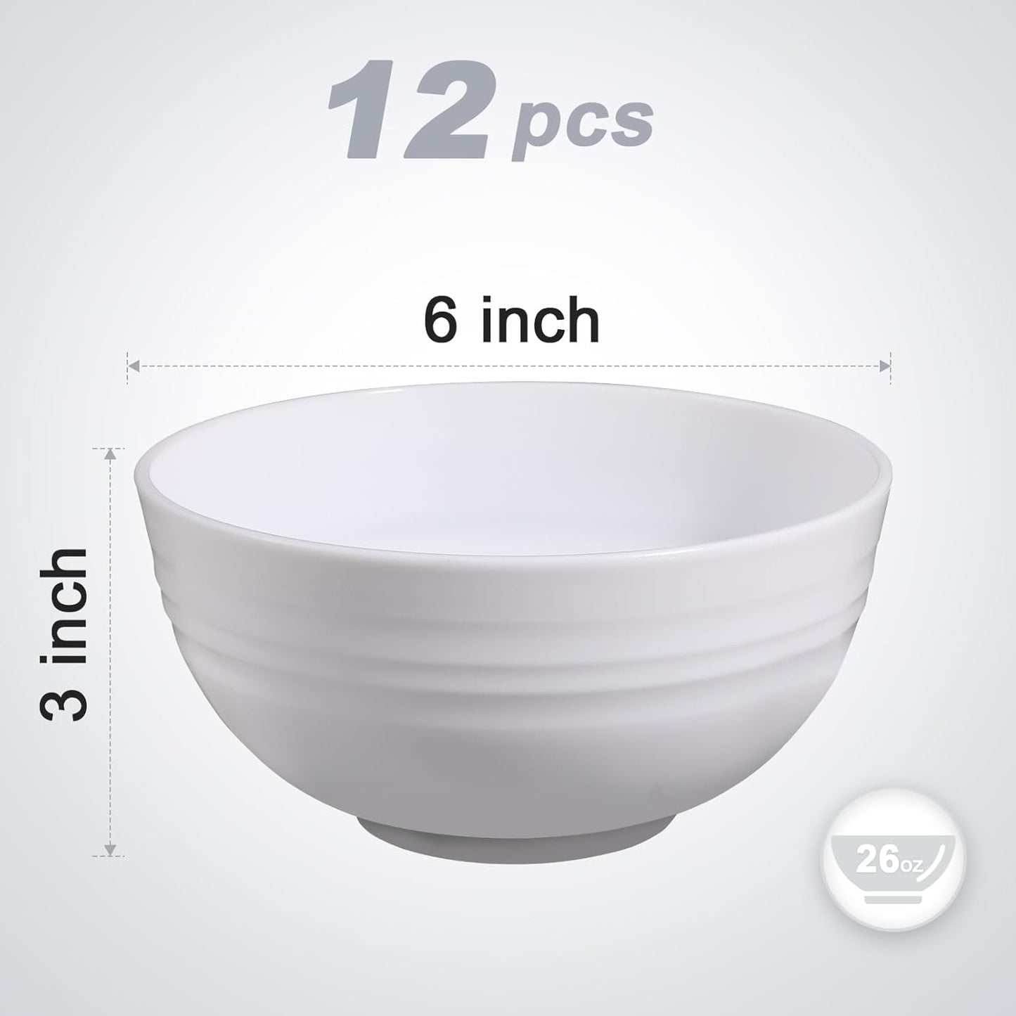 12 Pcs Unbreakable Cereal Bowls Set, 26 Oz Wheat Straw Bowls Set, Microwave & Dishwasher Safe Bowls for Kitchen, Reusable Plastic Bowls for Soup, Salad and Snack, BPA Free, White